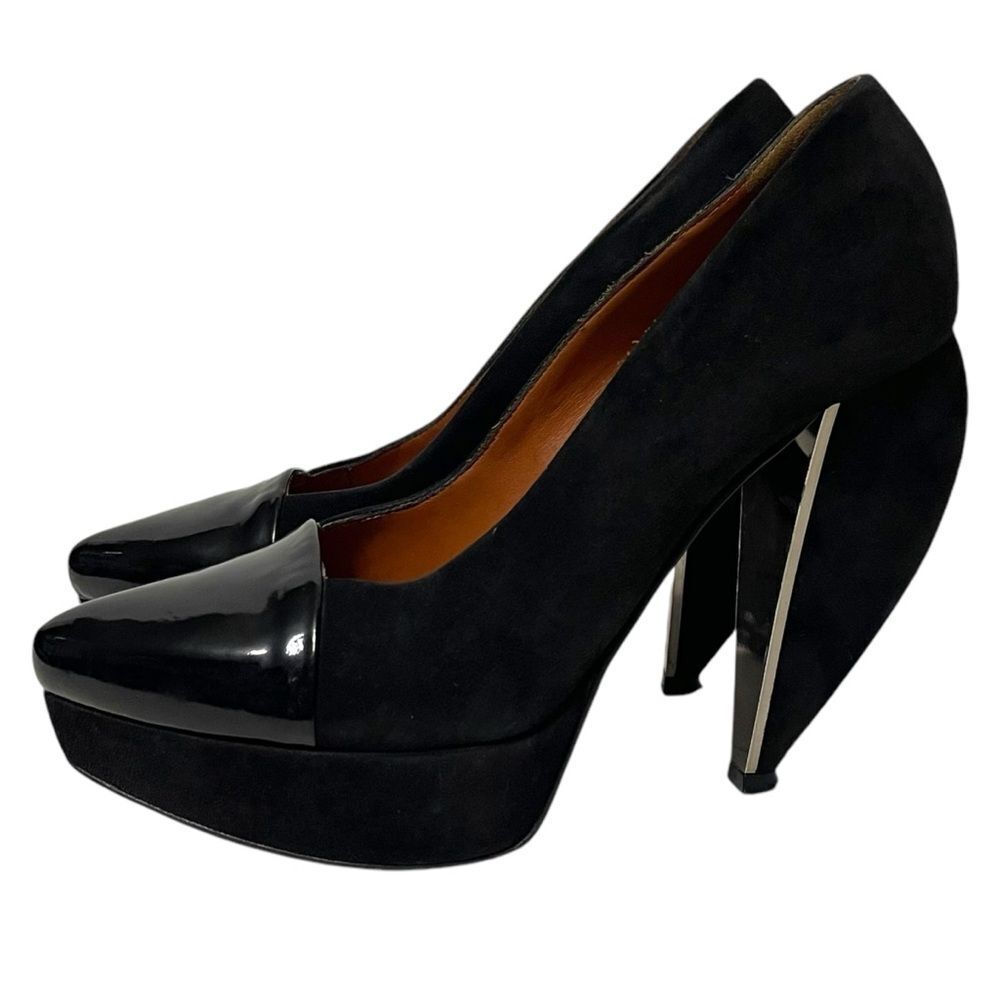 LANVIN Suede Patent Leather Platform Heel Pumps 37 - Picture 4 of 13